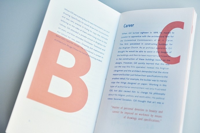 Gill Sans Type Specimen by Niermala B. Timmers www.niermalatimmers.com #print #engraving #press #wood #stichting #booklet #paper #font #ink #rubber #design #book #laser #cutting #lasercut #bleu #type #stamp #specimen #letterpress #orange #engravement #typography #gill #timmers #carving #sans #graphic #niermala #bookbinding
