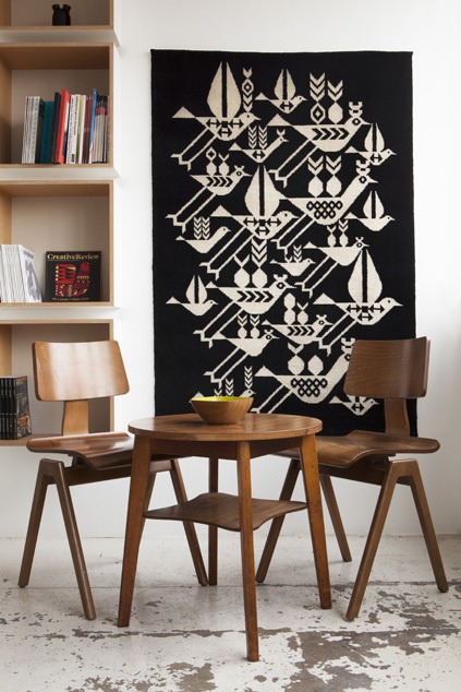 Node Rug design by Lesley Barnes #interior #chairs #modern #tapestry #birds #illustration #rug #plywood #modernist