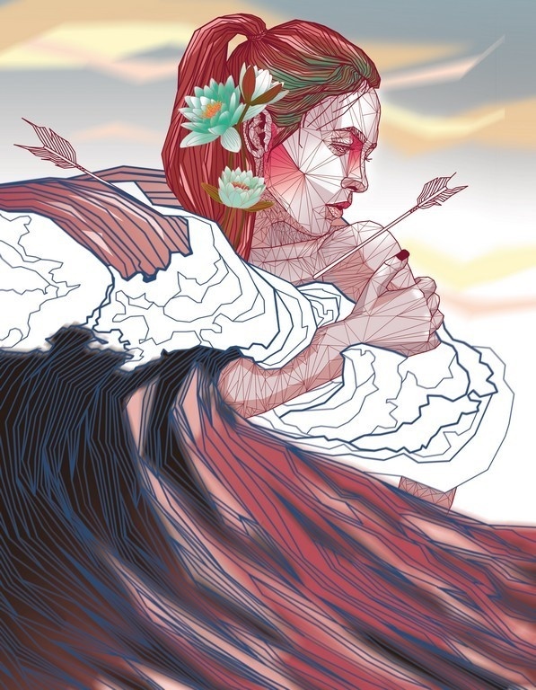 Lily #ocean #lily #wave #digital #illustration #art #arrow