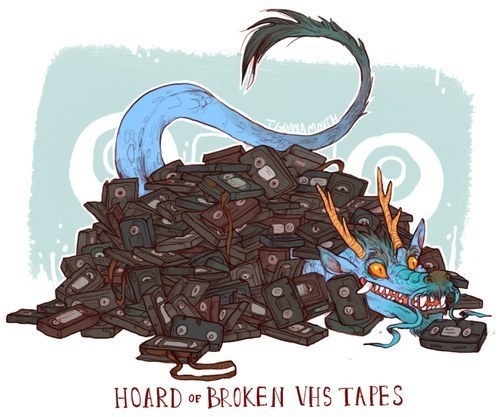 19 Delightfully Unusual Dragon Hoards To Covet #dragon #fantasy #horde #design #covet #hoard #illustration #vhs #reptile #art #den #treasure #tapes