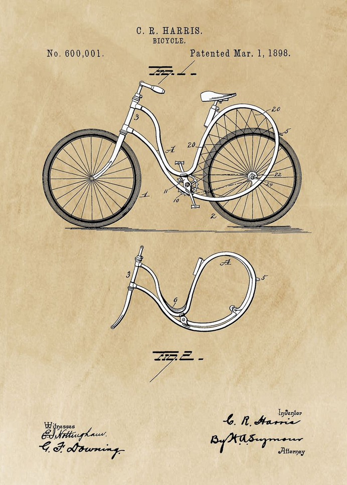 "Bicycle Patent" Poster Print on metal by Sam Kal