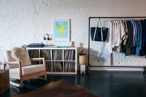 The Black Workshop #interior #white #bench #bags #bricks #room