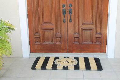 Warrick Stripe Monogrammed Coir Double DoorMat - Durable and beautiful, this mat keeps shoes clean to protect your floors from mud, dirt and grime. Product Dimensions is - 24” x 57” x 1.5”. Visit our store for the detailed information @ goo.gl/VV8FzV
