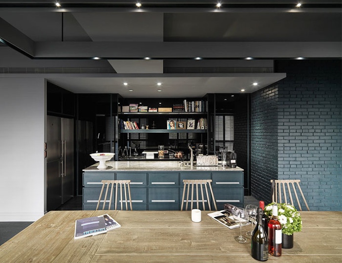 Dark Colored Apartment with Exposed Brick Walls - InteriorZine