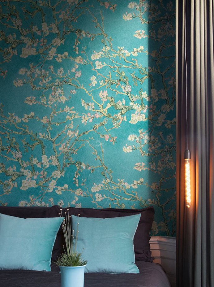 Wallpaper VanGogh Blossom (Turquoise, Pale green, Brown red, Green beige, Black brown) | Wallpaper from the 70s