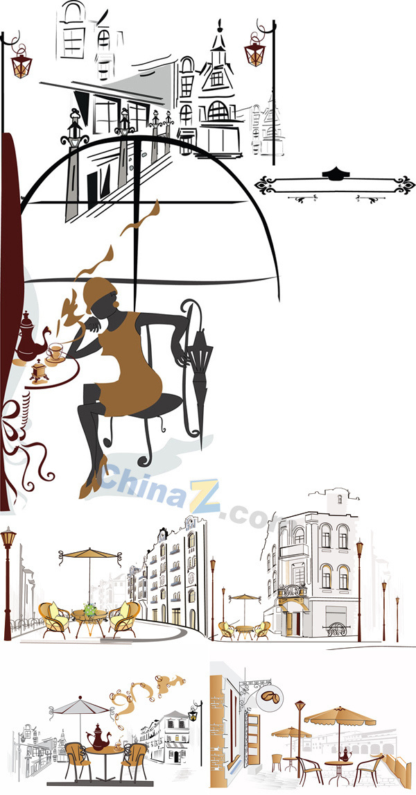 The European-style sidewalk cafes vector map is a vector illustration and can be scaled to any size without loss of resolution. #cafe #european #sidewalk