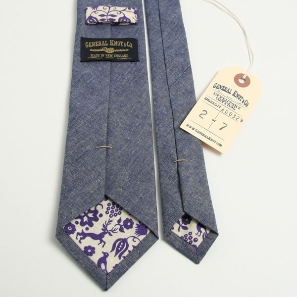 Italian Indigo Chambray & Vintage 1950s Print Necktie - Handmade Vintage Ties, Bow Ties, Pocket Squares, and Men's Furnishings - General Kn #general #typography #design #chambray #kno #vintage #menswear #fashion #tie