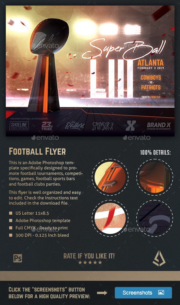 Football Super Ball Flyer American Football Poster Template - Sports Events
