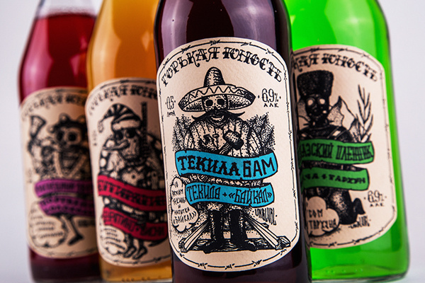 Gorkaya Yunost - Bitter Youth, Concept by Unblvbl (https://www.behance.net/Unblvbl) The concept of cocktails Gorkaya Yunost (Bitter Youth). #whiskey #dotwork #alcohol #design #label #concept #unblvbl #skull #cocktail #tequila #cola
