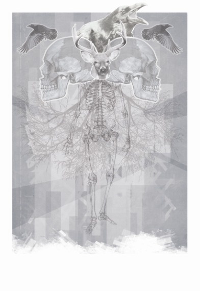 Collage II #deer #white #tree #design #head #crows #skull #collage #bones