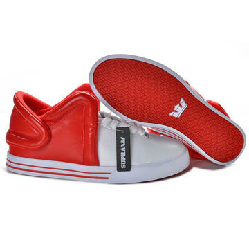 Male Supra Falcon Red and White Color Mid Tops - Patent Leather #shoes