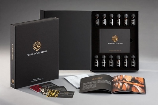 Wine Aroma Kit - FPO: For Print Only #awakenings #packaging #black #wine #seal #gold #foil #brochure