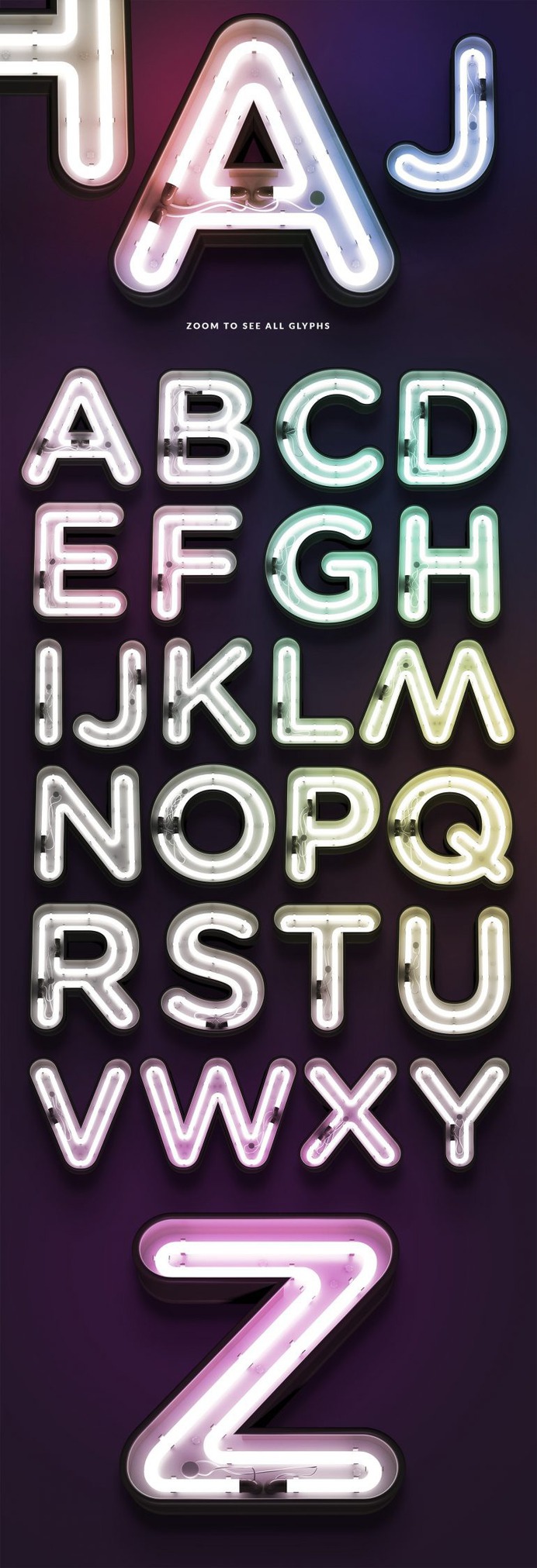 Electric Neon Light Alphabet