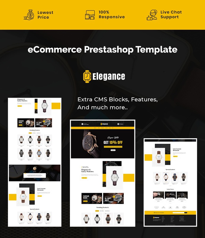 #Elegance - #Luxury #Watches & #Time - #Prestashop #Responsive #Theme | #TemplateTrip #eCommerce #Website #Design #Template