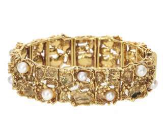 Bracelet: Golden, formerly very expensive and high quality the Designer bracelet with cultured pearls, probably one of a kind