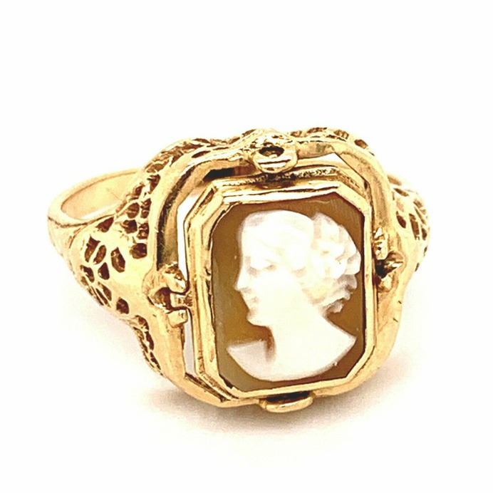 Cameo & Green Glass Flip Ring