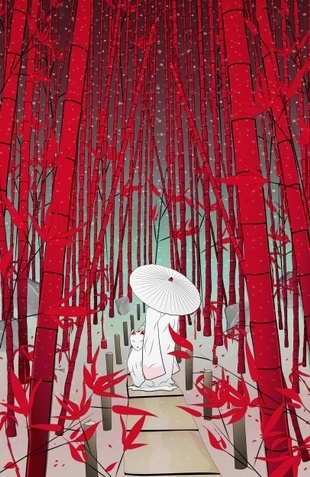 "Yuki- onna" #kitsune #spirit #illustration #kids #art #bamboo #night #umbrella #Japan #folklore #tradition #culture