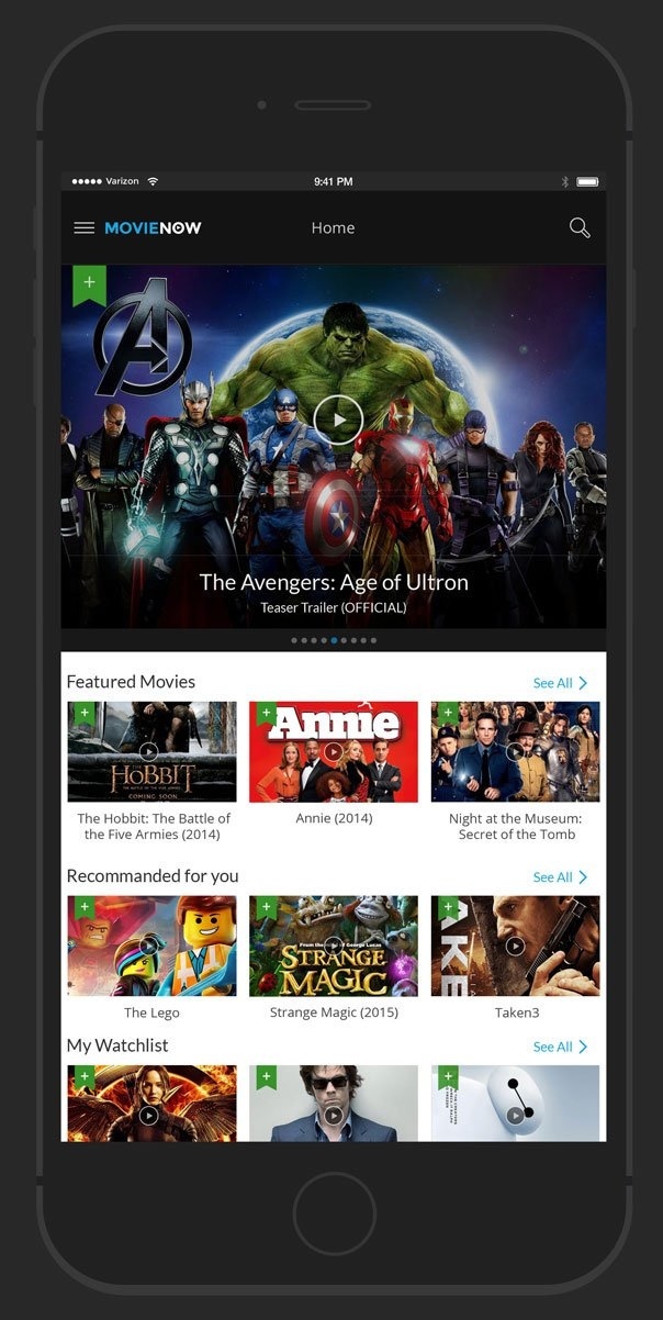 MovieNow – 7 Free Movie iPhone App Screens Design PSD