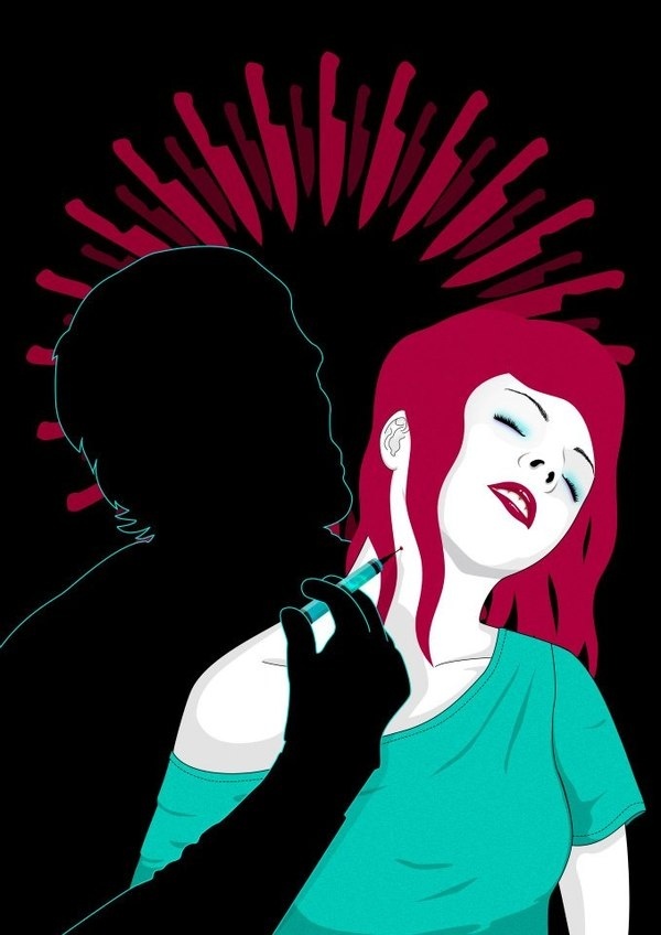 THE DARK PASSENGER #pink #illustration #needle #serial #girl #design #series #poster #vacine #tv #lipstick #dexter #kill #knife #killer #vector #woman #graphic #black #suicide #dark