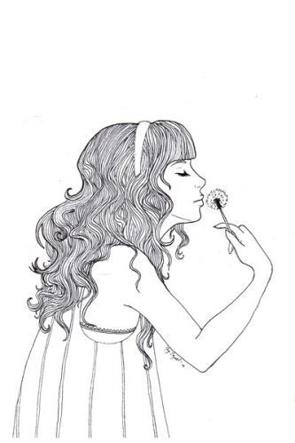 dandelion, drawing, girl, hair, illustration, pretty - inspiring picture on Favim.com #illustration #white #black #and