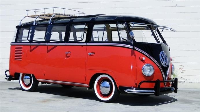 vw, bus, red, black,