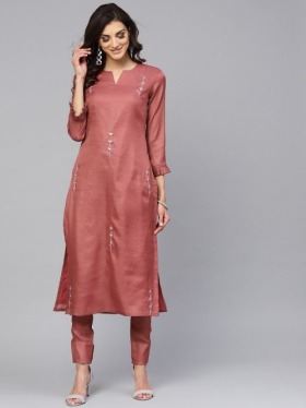 Pink Thread Embroidered Palazzo Suit - Inddus.