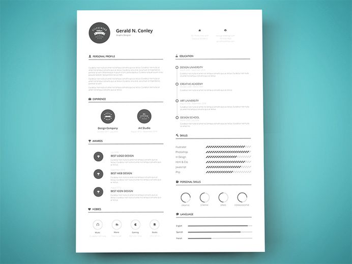 Free Minimal Resume Template with Infograpic Style Design
