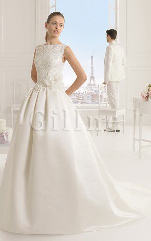 Abito da Sposa Elegante a Sala Senza Maniche Barchetta Shiena Sheer