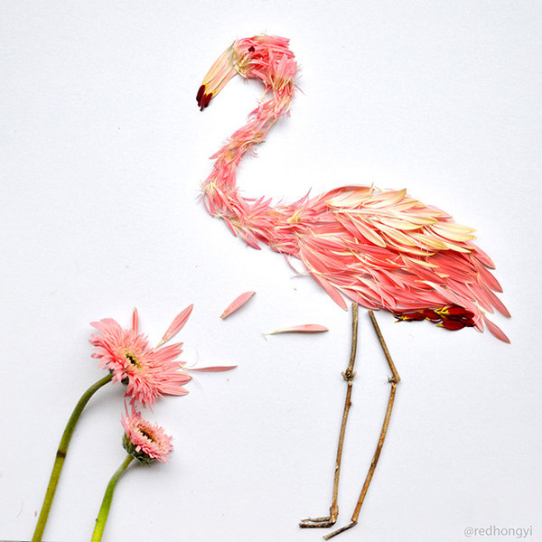 Birds Made of Flower Petals and Leaves by Red Hong Yi #sculpture #bird #illustration #art #dimensional