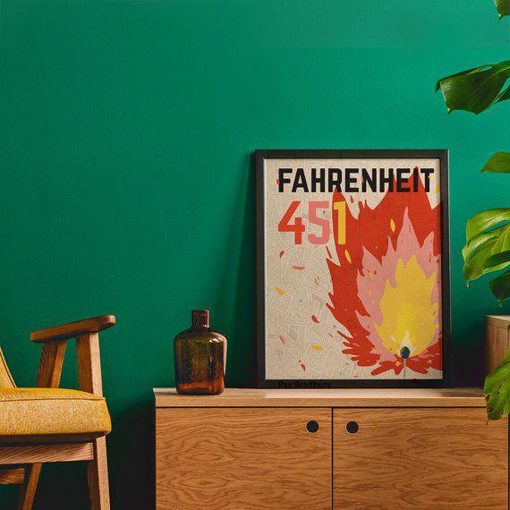 Fahrenheit 451 poster book cover Ray Bradbury Dystopian | Etsy