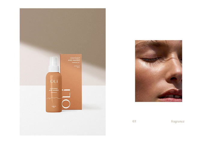 Oli cosmetic branding - Mindsparkle Mag Anastasia Dunaeva designed Oli – the new tanning oils line, so they wanted to create catchy brand positioning in minds of new customers. #logo #packaging #identity #branding #design #color #photography #graphic #design #gallery #blog #project #mindsparkle #mag #beautiful #portfolio #designer