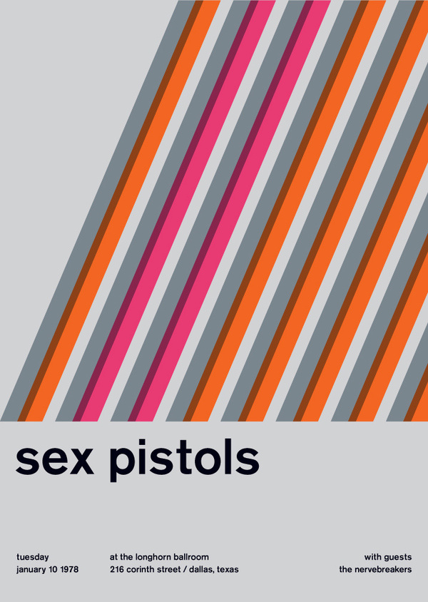 sex pistols at the longhorn ballroom, 1978 - swissted #pistols #minimalism #colors #poster #music #sex #concert #typography