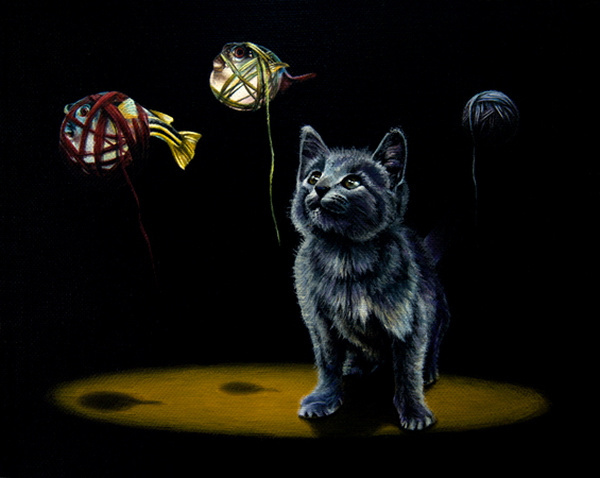 Kitty with fishes in animal surreal art #surrealism #realism #painting #paintings #art #animal