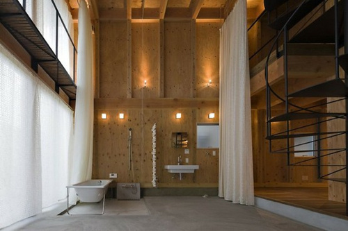 Add Some Warmth: 12 Plywood Interiors Photo #lighting #plywood #bathroom