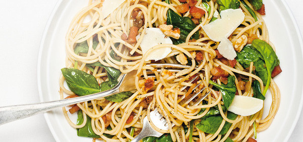 Pasta with Pancetta and Spinach #ricardo #pasta #pancetta #spaghetti