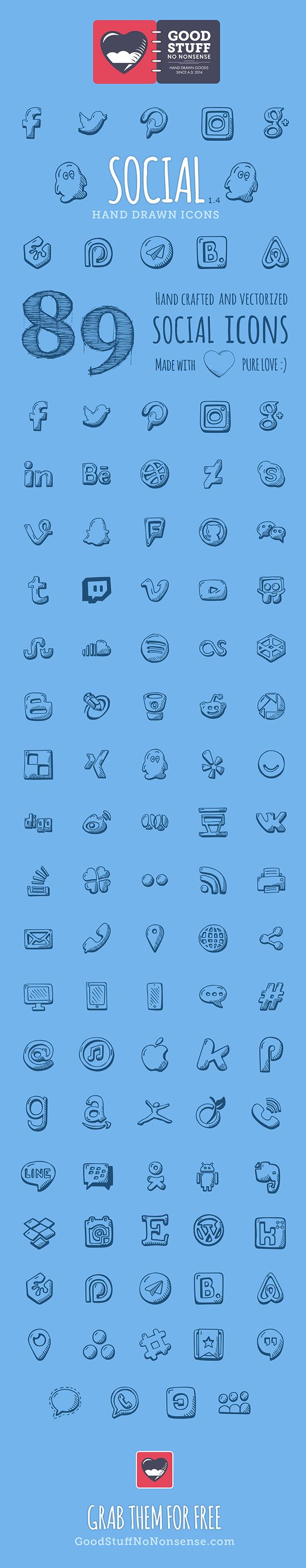 89 Hand Drawn #Free #Social #Icons #web #design