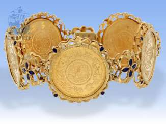 Armband: außergewöhnliches vintage Münzarmband, signiert Fabor, 18K Gold