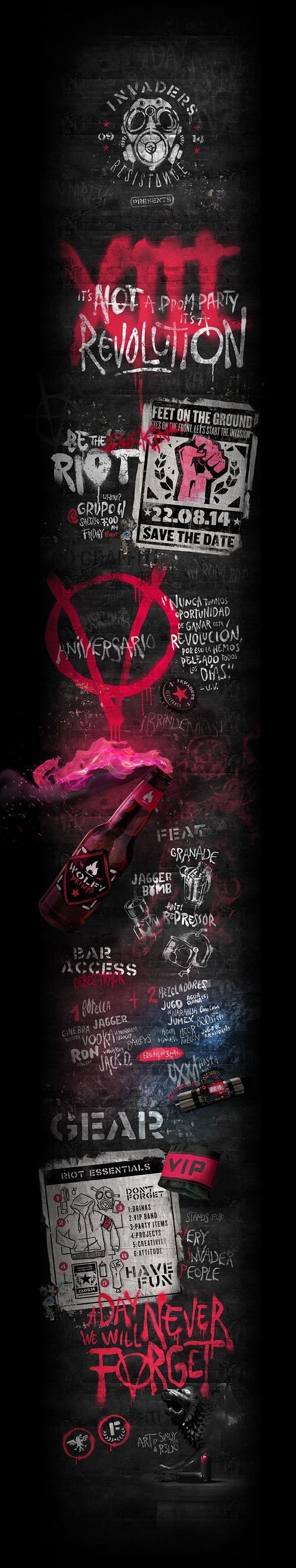 Digital Invaders Prom Party Vol. XIII Website design by Sindy Ethel & R3do #molotov #lettering #letters #granade #graffitti #wall #mask #gas #poster #riot #revolution #prom #bomb #part