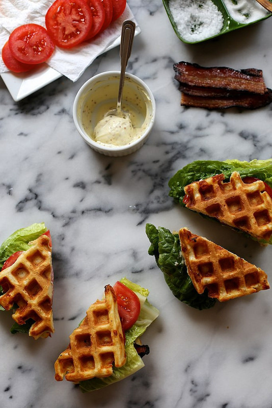 Somewhat out of the box… Cheddar Buttermilk Waffle BLTs #waffles #sandwiches #food