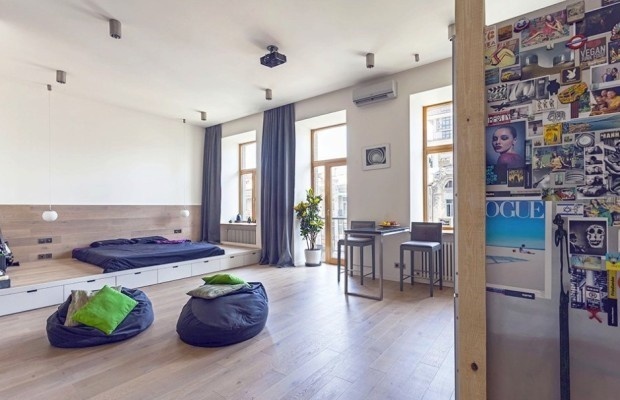 Unusual Layout Defining a 58 Sqm Open Studio Apartment in Ukraine #interior #design #space #architecture #room