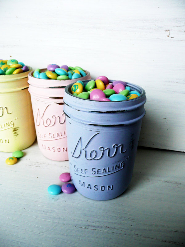 Easter Decorations / Spring / Candy Dish, Painted Mason Jar Centerpiece