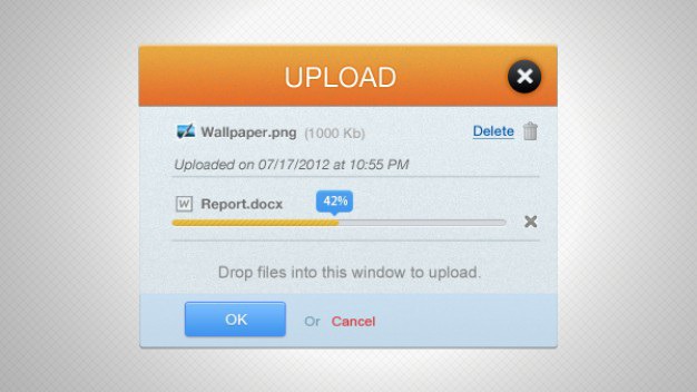 Orange upload progress bar interface Free Psd. See more inspiration related to Blue, Orange, Bar, Buttons, Psd, Progress bar, Progress, Interface, Popup, Upload and Horizontal on Freepik.