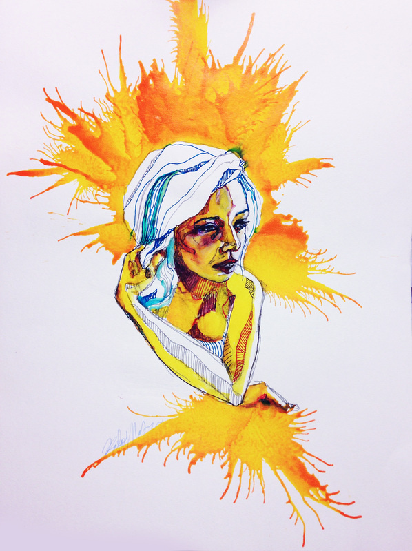 Explosions - Katie Melrose // Ink #ink #girl #colorful #portrait #pen