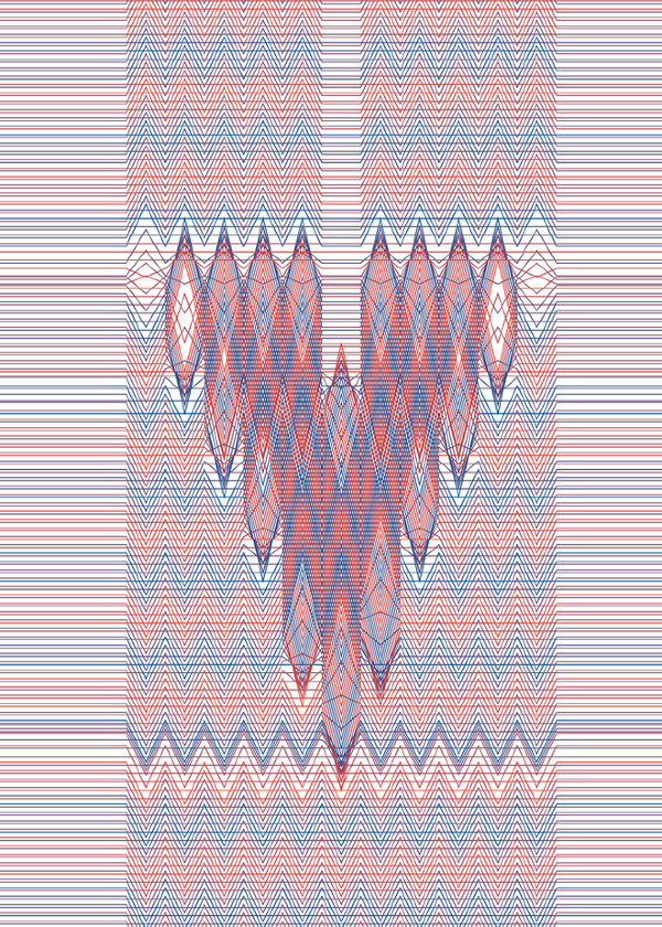 Blue Red Letter V Sketch www.hansje.net #pattern