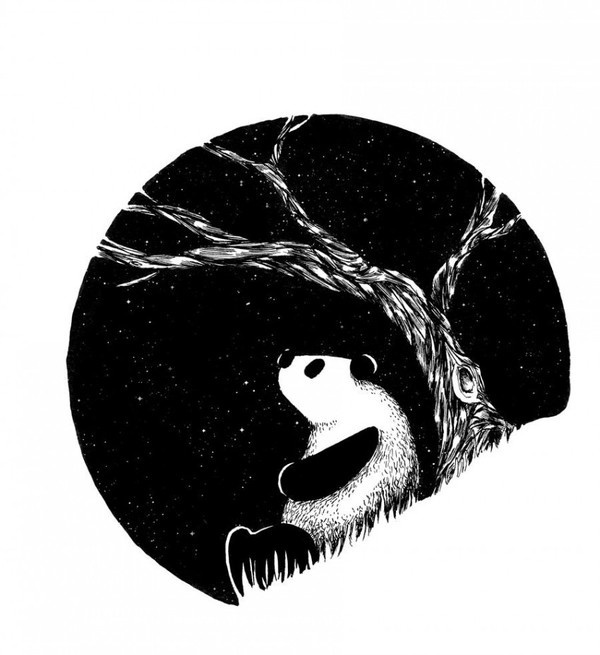 Panda #white #tree #sky #panda #black #stars #and