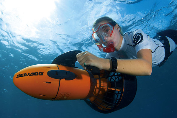 Want the thrill of riding on an underwater scooter? Explore reefs and shipwrecks with this Seadoo. #outdoors #adventure #design #product #industrial