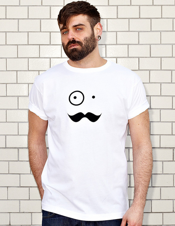 BIG MUSTACHE BOY - white t-shirt - men | NATRI - Shirt Label #silkscreen #apparel #modern #print #design #graphic #shirt #mustache #minimal #fashion
