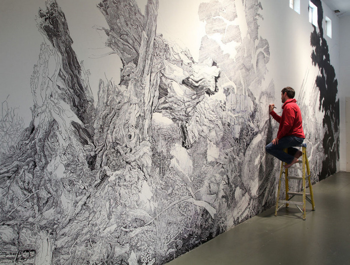 Mural Art drawn with only a black sharpie by Sean Sullivan