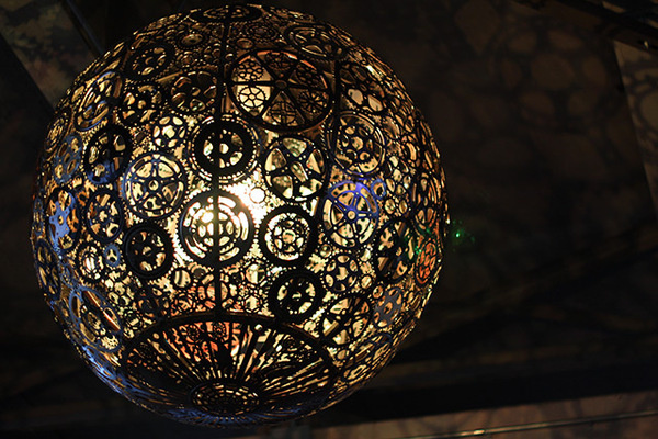 Recycled Bike Part Chandeliers Under a Texas Overpass #color #black #gold #and #chandelier #light