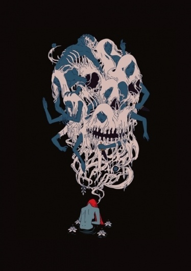 Tumblr #hell #red #woman #noynay #simon #illustration #blue #skull #shades #dark